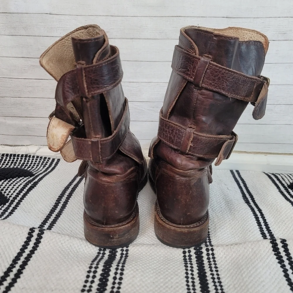 Freebird by Steven Tread Triple Buckle Moto Boots in Brown, Size 6 - Picture 6 of 14